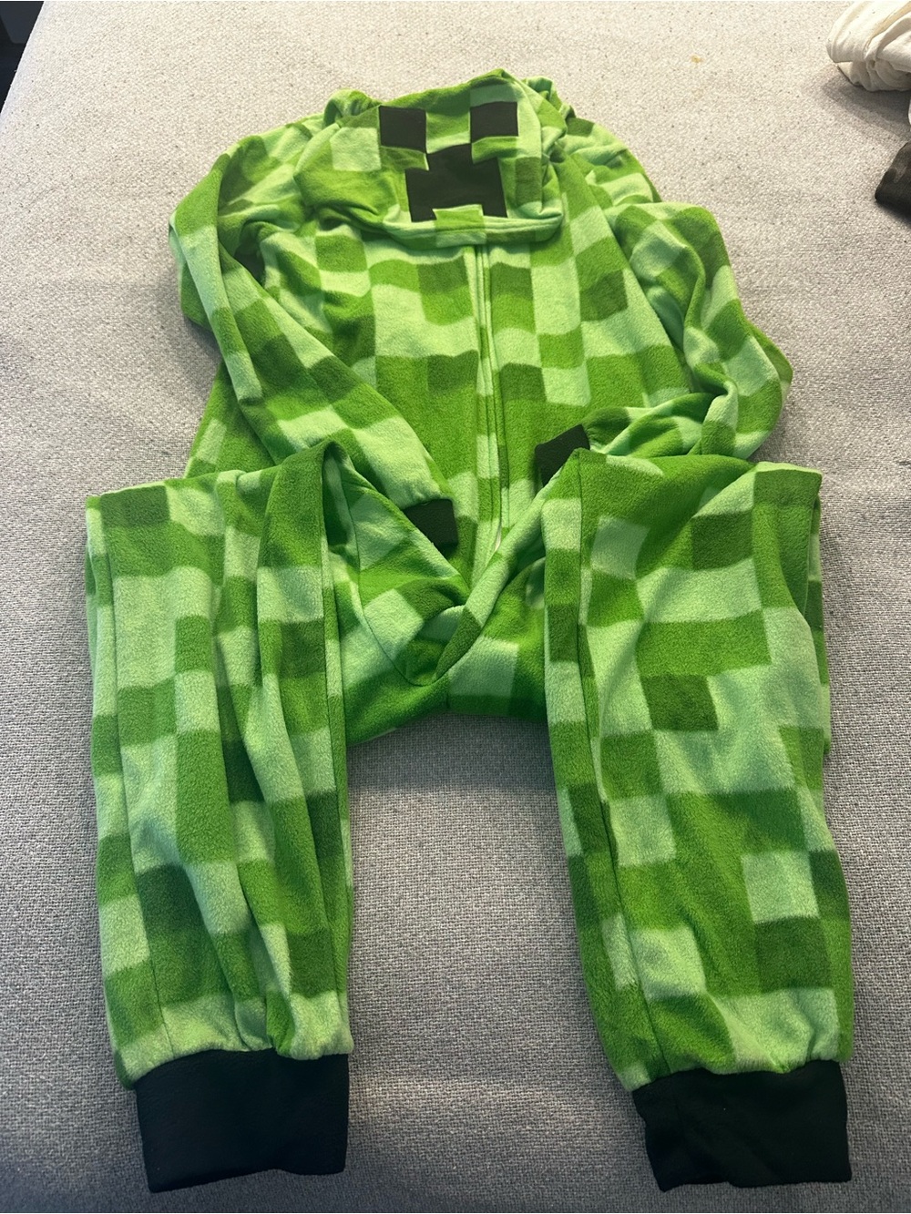 Minecraft Green Checkered Fleece Jumpsuit - Cozy Kids One-Piece